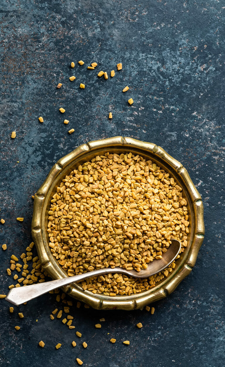 fengureek seeds on metal plate